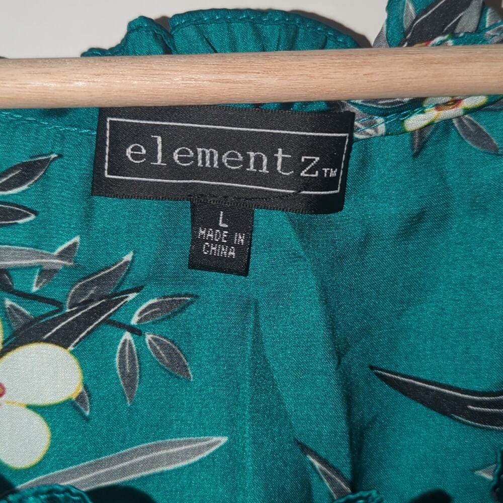 NWT Elementz Large Blue/Green/Teal Floral Ruffle Neck Blouse [0059] - Picture 5 of 7